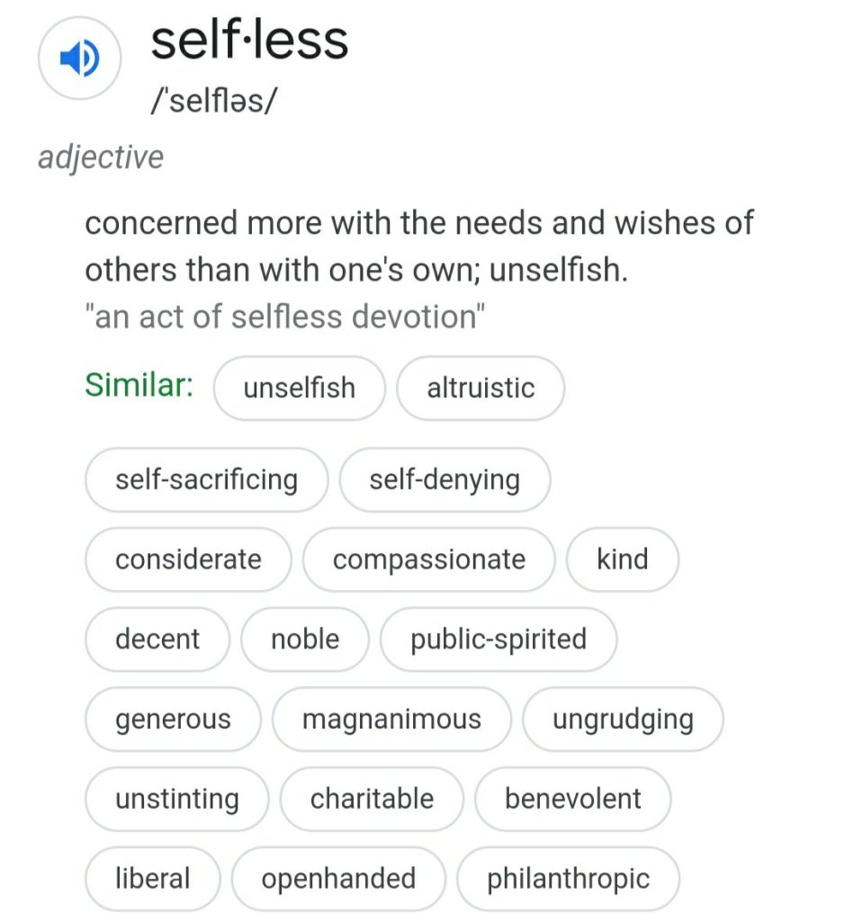 Definition of selfless, not selfiselfish