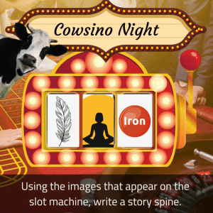 image shows a casino one-armed bandit with images of a feather, a girl in sitting yoga position, and a red circle with the word iron
